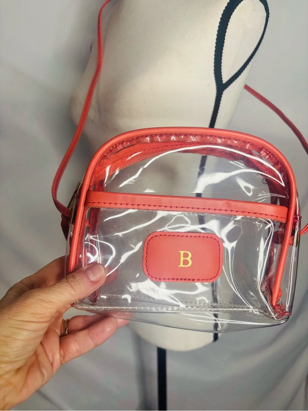 Jon Hart Design Clear Crossbody Bag With B Monogram Salmon Leather trim